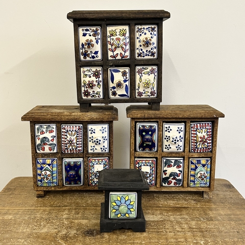 282 - Three mini wood cased and ceramic drawer spice containers, each approx. 9 3/4