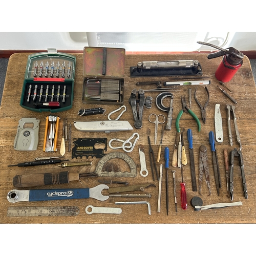 299 - Mixed tools to include gauges, spanners, multitools, an oil can etc