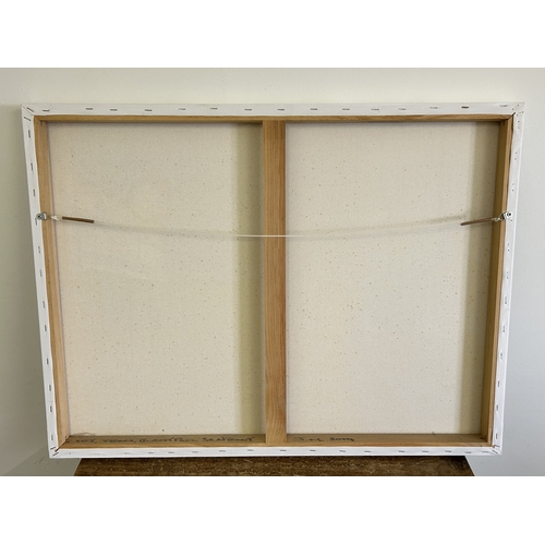 426 - An unframed oil on canvas marked 'Tram, Blackpool Seafront' on inside of frame, monogrammed J M, 31 ... 