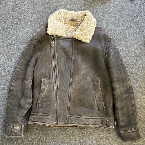 494 - A vintage 'Niche' fine leather and sheepskin style flying jacket, size 44 (age use)