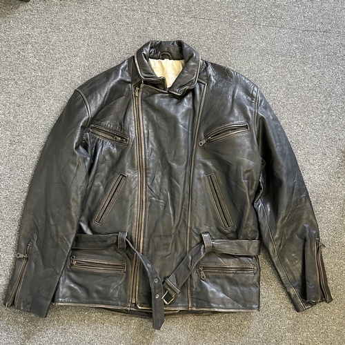 429 - A vintage 'Akaso' black leather flying/biker jacket, the back with 'America' and an eagle under, Ind... 