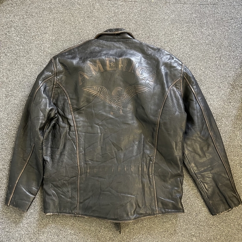 429 - A vintage 'Akaso' black leather flying/biker jacket, the back with 'America' and an eagle under, Ind... 