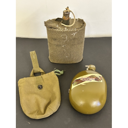 419 - A Ukrainian souvenir water bottle in pouch plus a WW2 British water bottle (both as found)