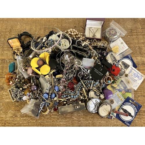 109 - Mixed costume jewellery including necklaces and bracelets plus pin badges etc