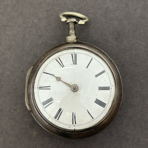 117 - A Georgian hallmarked silver pair case fusee pocket watch, the case marked for London 1812, the inne... 