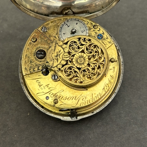 117 - A Georgian hallmarked silver pair case fusee pocket watch, the case marked for London 1812, the inne... 