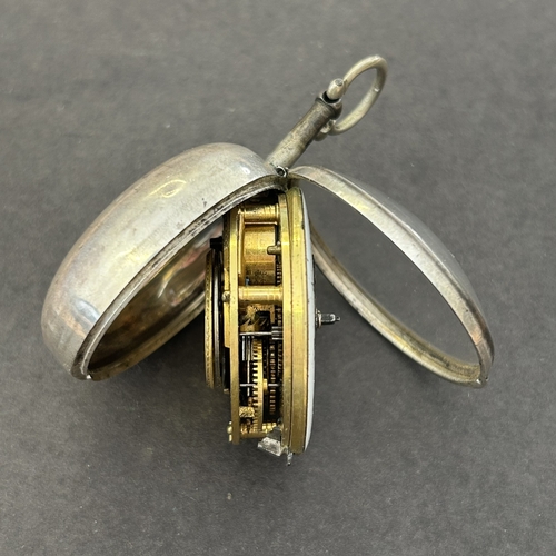 117 - A Georgian hallmarked silver pair case fusee pocket watch, the case marked for London 1812, the inne... 