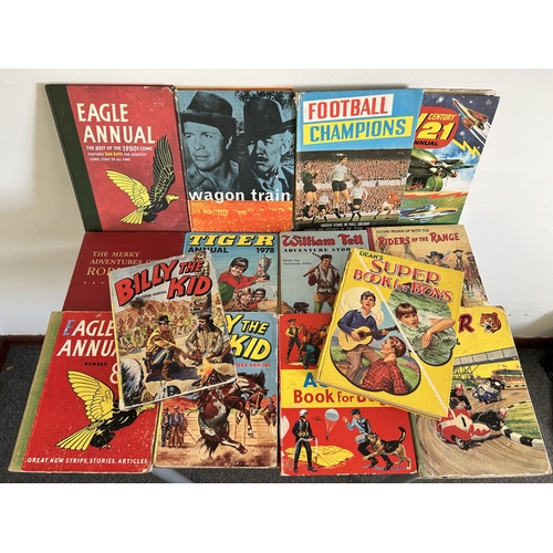 17 - Various vintage annuals including Eagle, Tiger and western themes (conditions vary, mostly well used... 