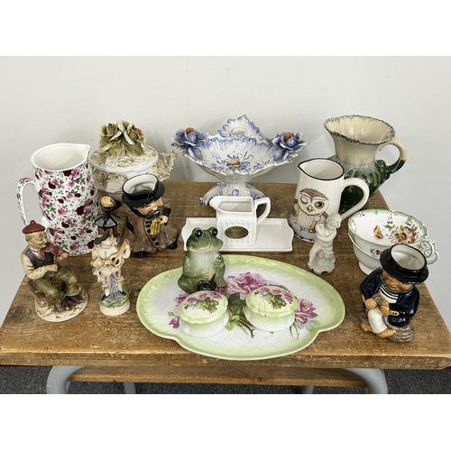 220 - Mixed ceramics including two Roy Kirkham Toby jugs, an Italian comport, jugs etc