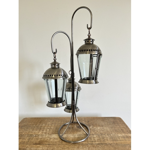 222 - Three staggered height tealight lantern, approx. 25