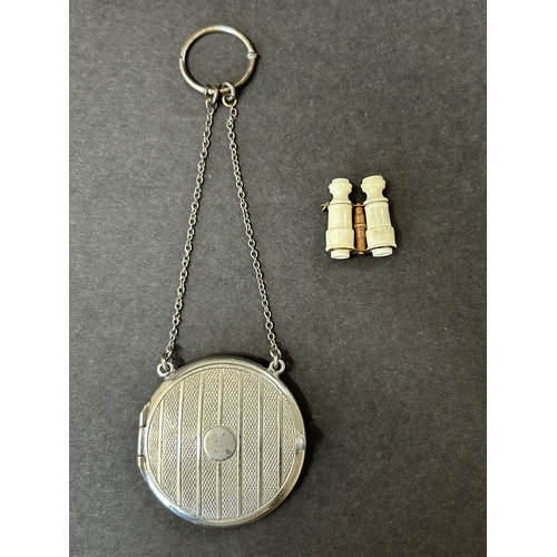 257 - Miniature vintage bone binoculars with Stanhopes in each lens (souvenir of Saint Helensburgh), just ... 