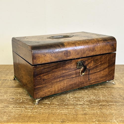 27 - An antique wooden work box with brass handles, approx. 11 3/4