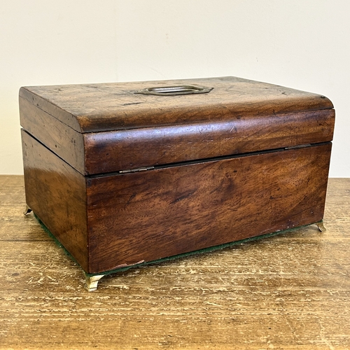 27 - An antique wooden work box with brass handles, approx. 11 3/4