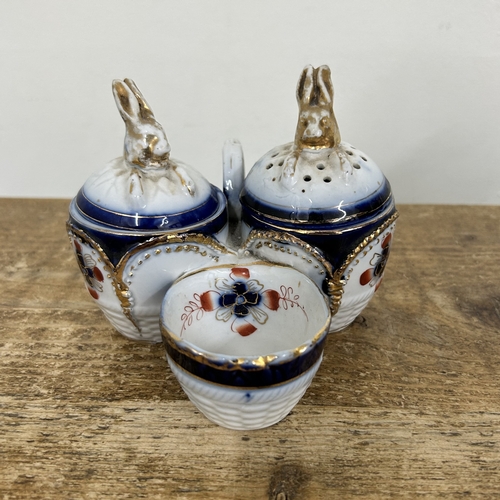 275 - A Victorian Davenport Imari pattern preserve dish in plated stand together with a plated teapot and ... 