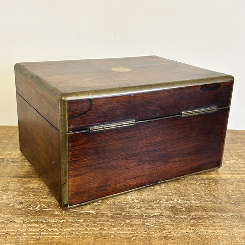 28 - An antique brass banded work/jewellery box with bottom drawer, approx. 12 1/4