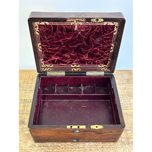 28 - An antique brass banded work/jewellery box with bottom drawer, approx. 12 1/4