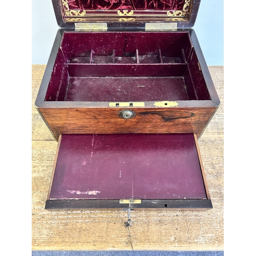 28 - An antique brass banded work/jewellery box with bottom drawer, approx. 12 1/4