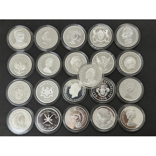 364 - Twenty one encapsulated silver coins, all date mid 1970's, in 1974 many worldwide countries in conju... 
