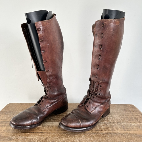 367 - A pair of WW1 era knee high soft leather upper Officers boots, possibly a private purchase (signs of... 