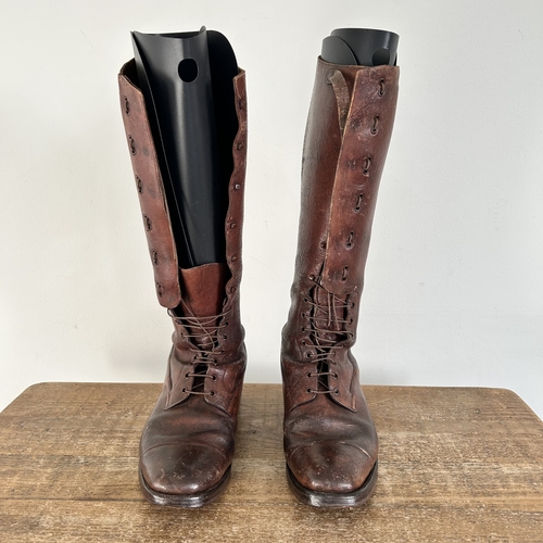367 - A pair of WW1 era knee high soft leather upper Officers boots, possibly a private purchase (signs of... 