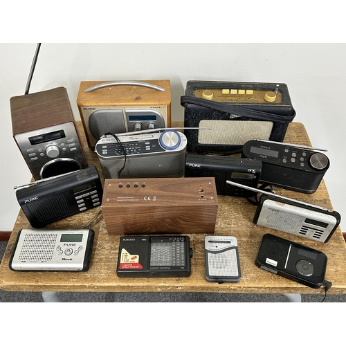 377 - A collection of vintage radios including Roberts Revival and 'Pure' examples (all untested)