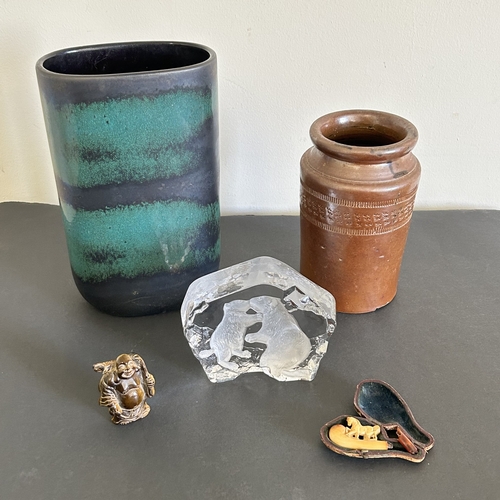 65 - A vintage West German Scheurich ceramic vase (as found, hairline crack) together with a Goebel glass... 