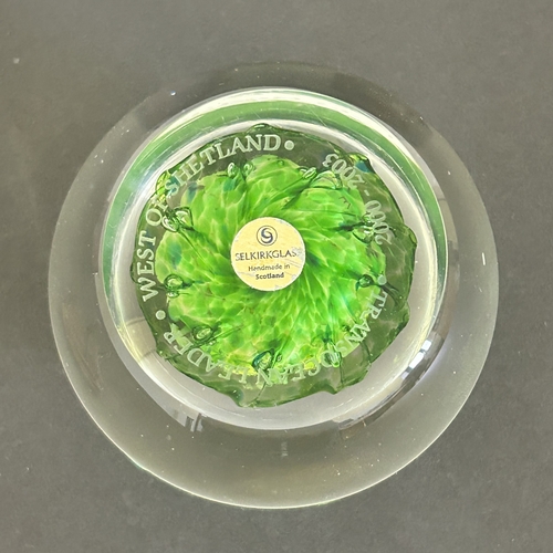 78 - A vintage small wood music box plus a German spring loaded magnifier and a Selkirk Glass paperweight