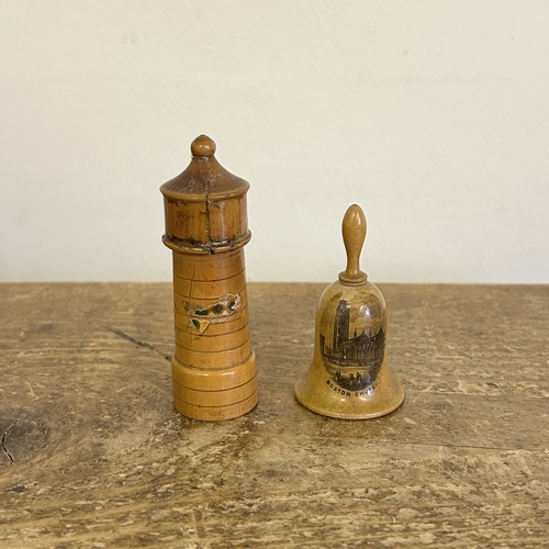 92 - A vintage wicker basket with sewing related contents together with a treen needle holder and former ... 