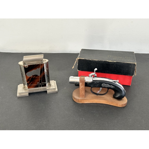 417 - An Art Deco period Bayer large and heavy table lighter with faux tortoiseshell decoration and press ... 