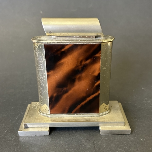 417 - An Art Deco period Bayer large and heavy table lighter with faux tortoiseshell decoration and press ... 