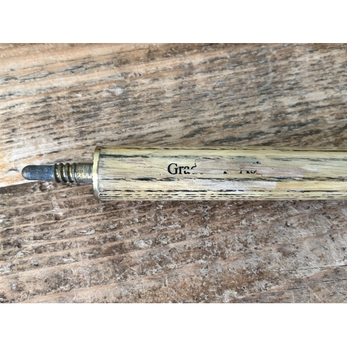 459 - A BCE custom snooker cue, marked 'Jimmy White', in its original case (end of cue with losses and box... 