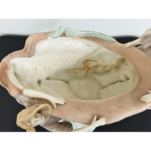 100 - A large Royal Dux Art Nouveau porcelain figure group of two females with a large shell, approx. 19 1... 