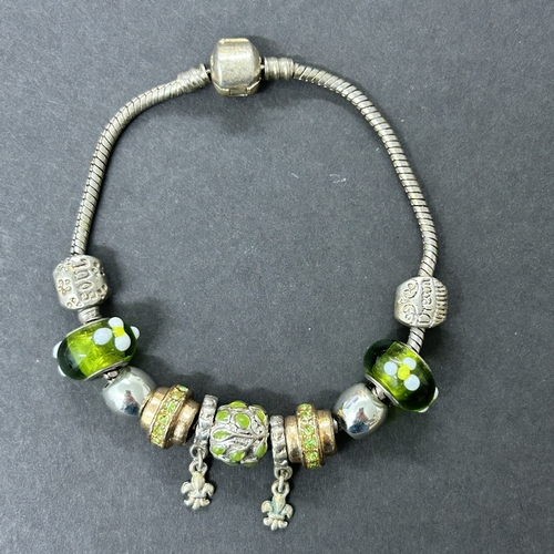 102 - A 925 sterling silver bracelet with a selection of charms, a couple with 925 cores