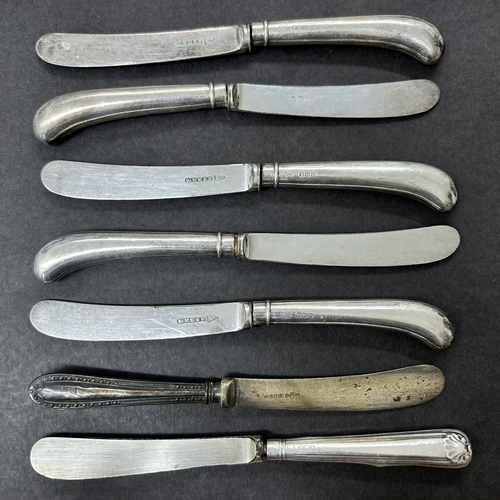103 - Six hallmarked silver handle butter knives plus one other
