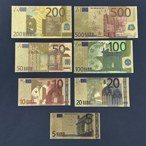107 - A full set of Euro banknote replicas, all with a gold foil finish