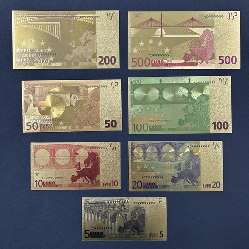 107 - A full set of Euro banknote replicas, all with a gold foil finish