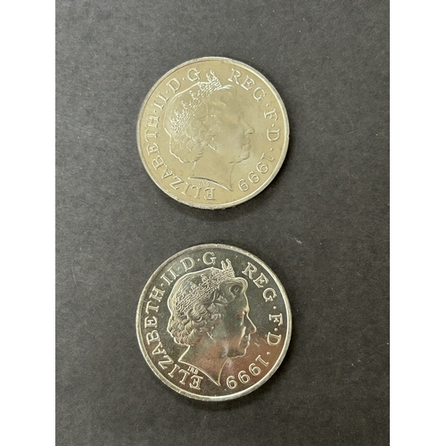 111 - Two 1999 Anno Domini £5 coins