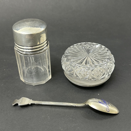 181 - A hallmarked silver lidded dressing table glass jar with internal stopper, approx. 3