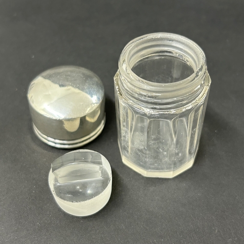 181 - A hallmarked silver lidded dressing table glass jar with internal stopper, approx. 3