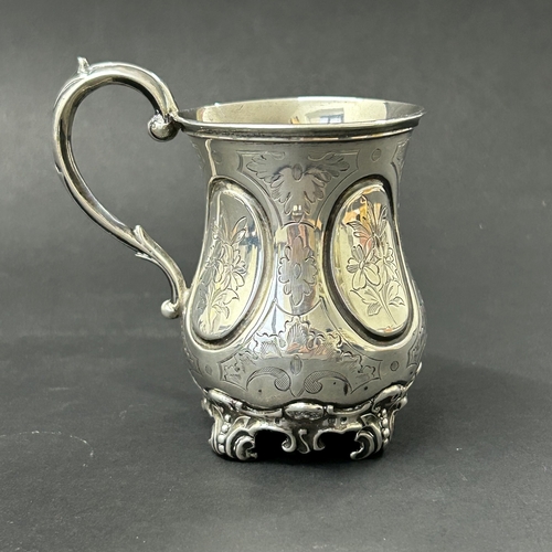 186 - A Victorian hallmarked silver christening mug, London 1840 with two engraved gift dedications, one d... 