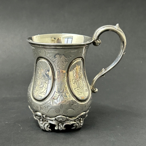 186 - A Victorian hallmarked silver christening mug, London 1840 with two engraved gift dedications, one d... 