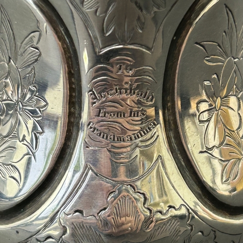 186 - A Victorian hallmarked silver christening mug, London 1840 with two engraved gift dedications, one d... 