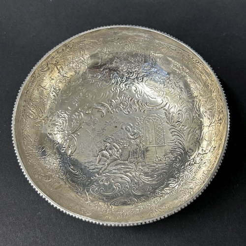 187 - An antique German 800 grade silver repousse lidded bowl or tea caddy, decorated with classical figur... 