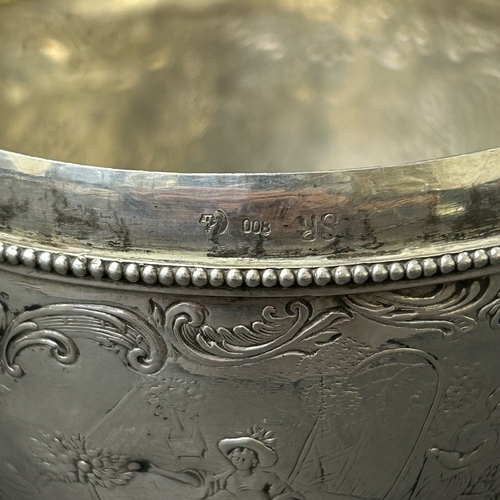 187 - An antique German 800 grade silver repousse lidded bowl or tea caddy, decorated with classical figur... 