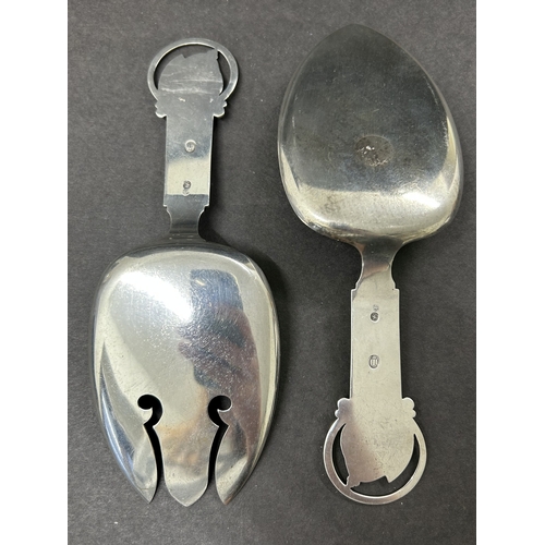 191 - A pair of vintage Danish sterling silver fish servers, dated for 1946, maker Johannes Siggaard, appr... 