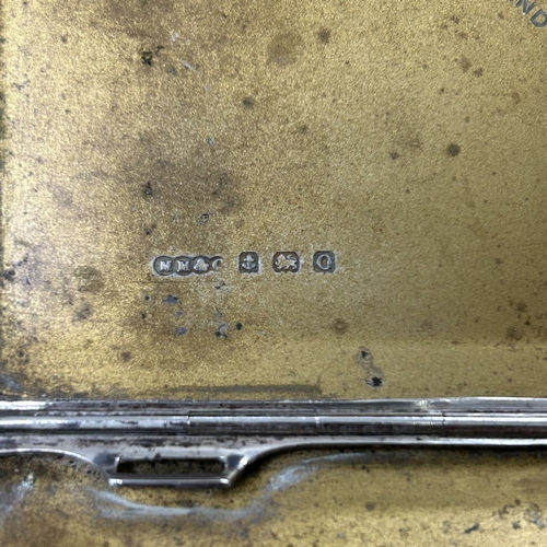 197 - A hallmarked silver cigarette case with dedication to inside, Birmingham, approx. 3 1/4