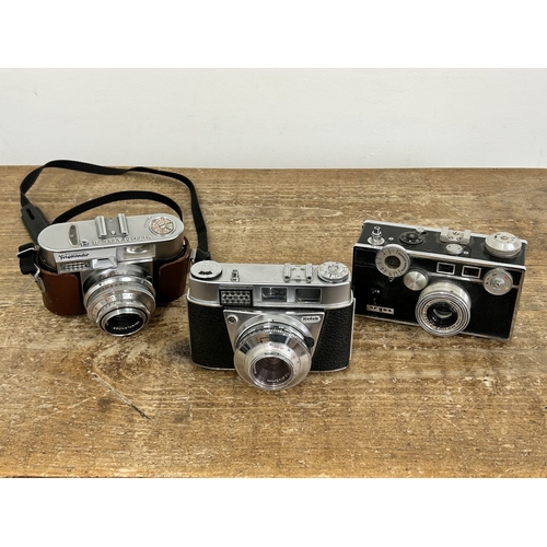 222 - Three vintage 35mm cameras to include a Vitomatic II, a Kodak Retinette IB and an Argus 35mm (all un... 