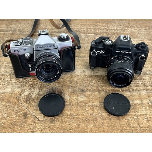 224 - Two vintage 35mm film cameras, a Praktica BX20 and a Praktica PLC2 (one with half a case, both untes... 