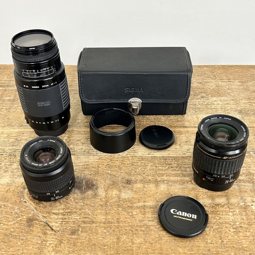 227 - Three digital SLR camera lenses to include Canon 28-80 and 35-80 and Sigma 75-300 Canon compatible (... 