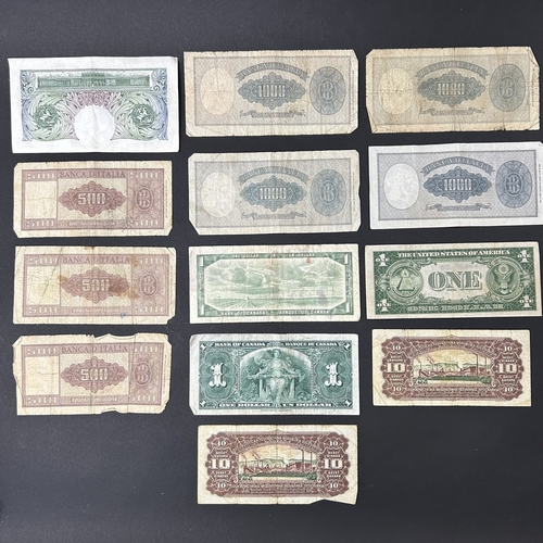 A vintage Beale one pound note together with vintage Italian notes ...